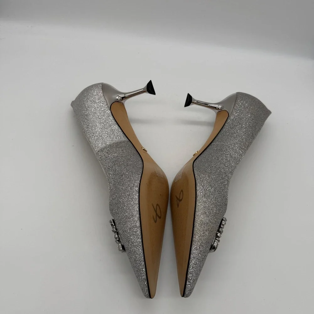 Charles & Keith Silver Glitter Buckle Pointed Toe Pumps 60580031-41 Size 41